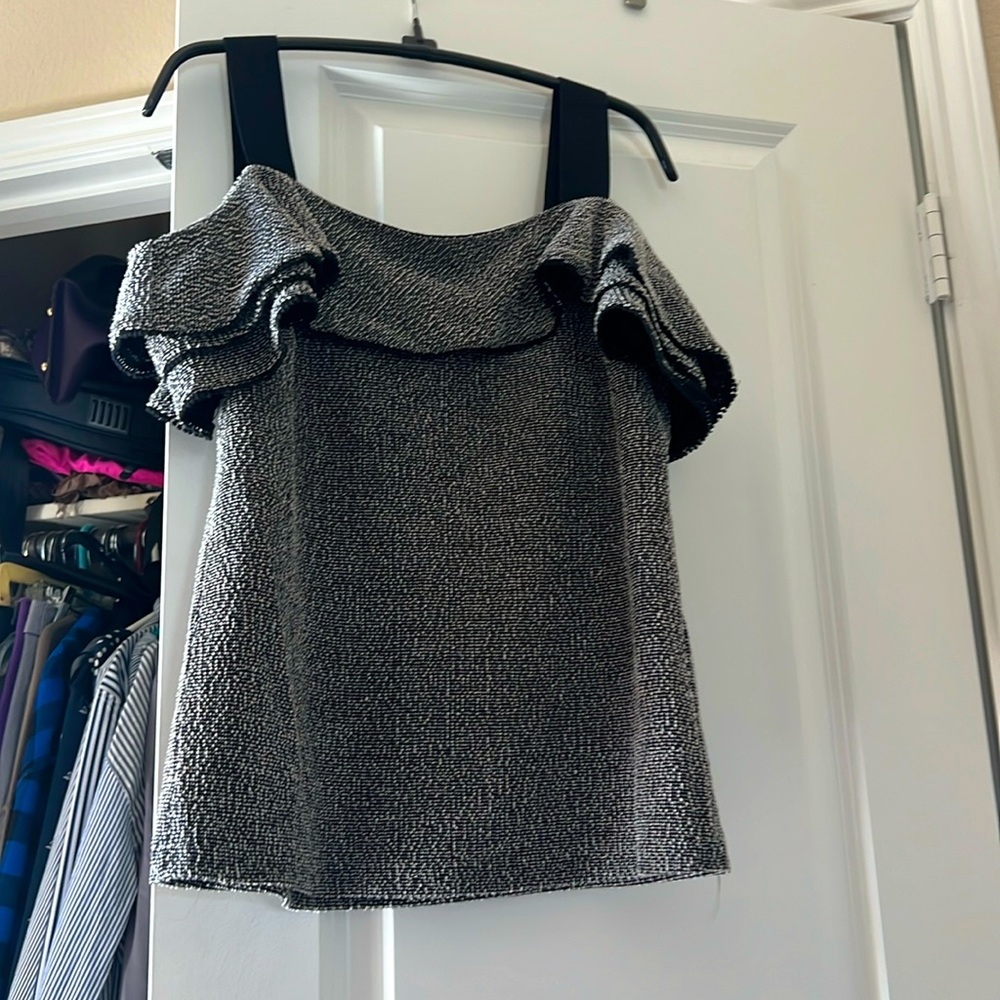 Off the shoulder, black and white ruffle top. Banana Republic size small.